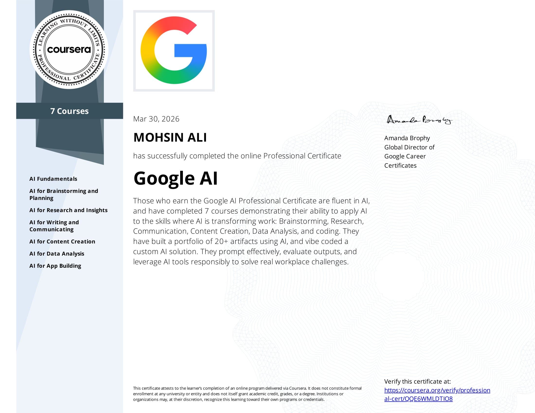 Google AI Professional Certificate